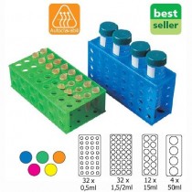 Racks à quatre côtés. Pour les tubes 50-15 - 1,5/2 - 0,5 ml. Des couleurs assorties. 5 pièces 