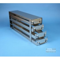 Sistema a 4 cassetti ognuno contenente 4 Cryoboxes da 50mm. (16 cryoboxes in totale). Dimensioni 580x24