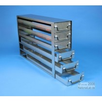 Sistema a 6 cassetti ognuno contenente 4 Cryoboxes da 50mm. (24 cryoboxes in totale). Dimensioni 580x36