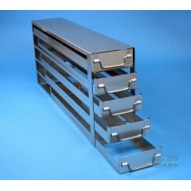 Sistema a5 cassetti ognuno contenente 5 Cryoboxes da 50mm. (25 cryoboxes in totale). Dimensioni 716x306