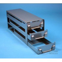 Sistema a 3 cassetti ognuno contenente 4 Cryoboxes da 50mm. (12 cryoboxes in totale). Dimensioni 580x18