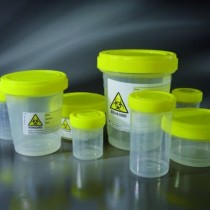 PP containers for pieces of the surgical screw cap and label BIOHAZARD CE Ø 58x99 mm by 160 ml