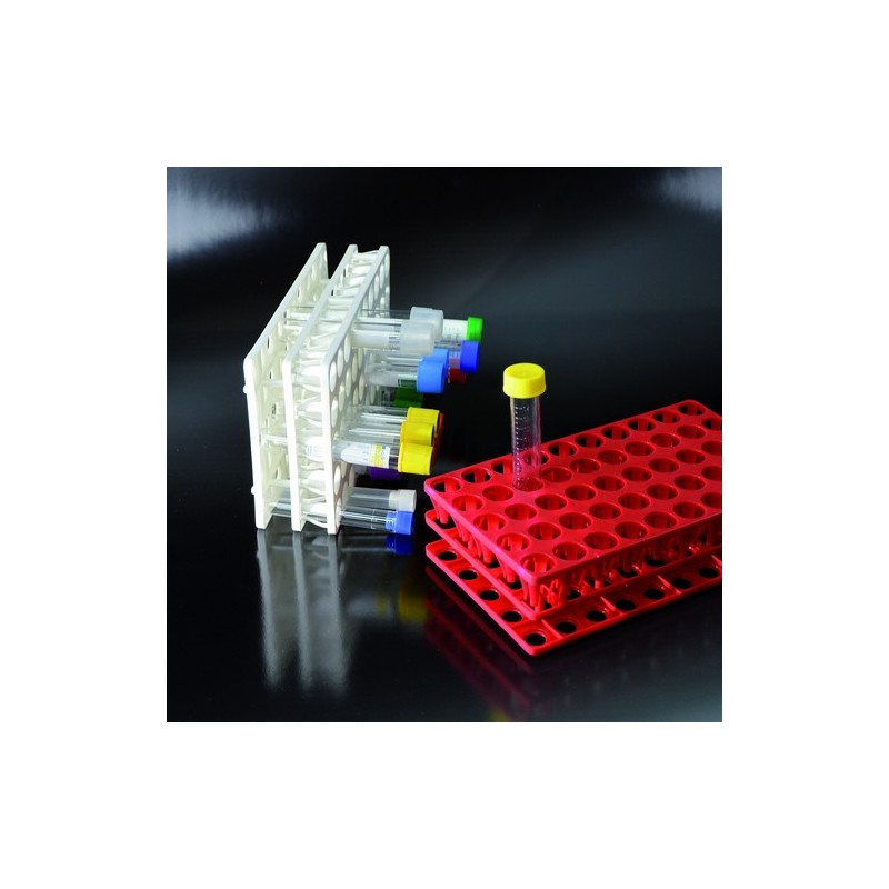 rack reversible in WHITE PP for 50 test tubes, diam.12-13 and 16-17 mm