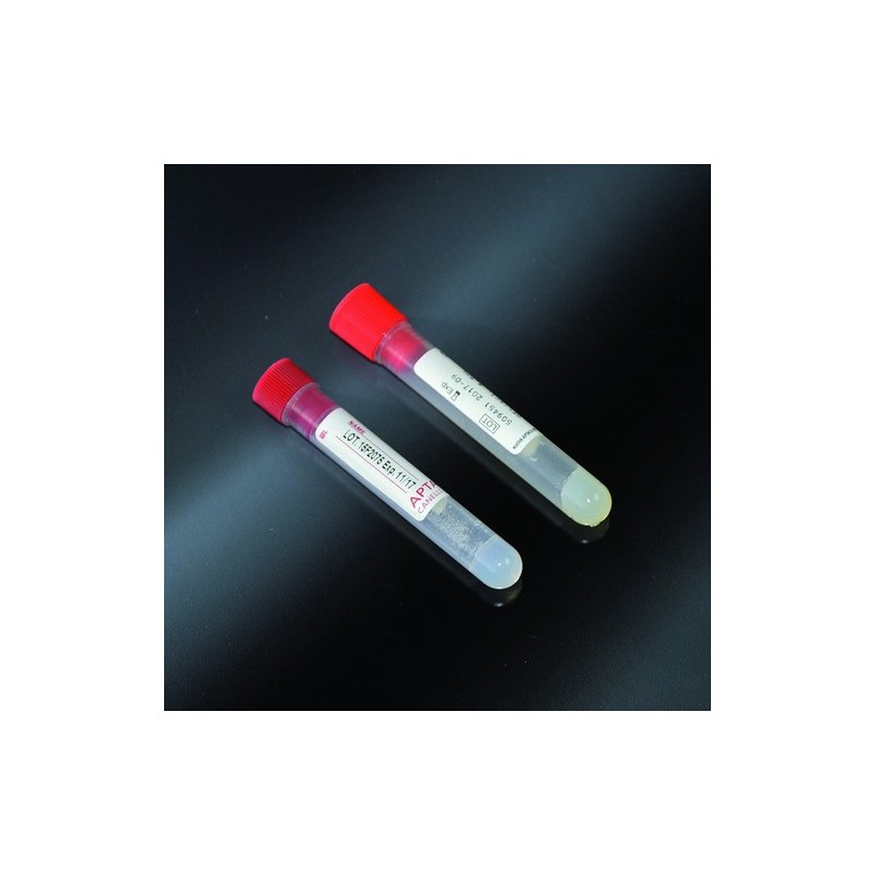 tubos con gel separador+ acelerador 13x75, PP etiquetados para 5 ml de sangre tapa hacia abajo