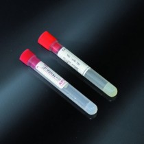 tubos con gel separador+ acelerador 12x86 PP etiquetados para 5 ml de sangre tapa hacia abajo