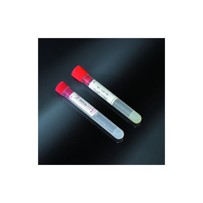 tubes with gel separator+ accelerator 12x86 PP labeled for 5 ml of blood cap down