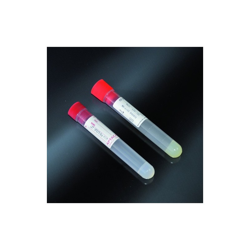 tubes with gel separator+ accelerator 16x100 PP labeled for 10 ml of blood cap down