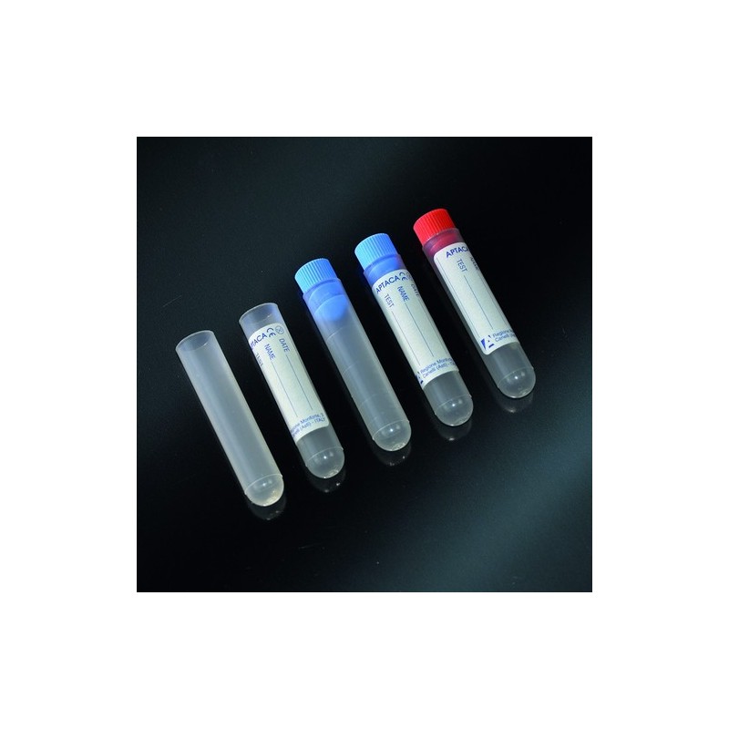 des éprouvettes cylindriques de 3 ml stérile PS 12x55 avec bouchon et étiquette