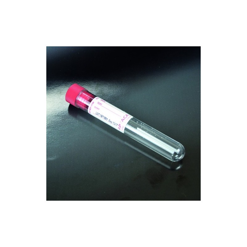 los tubos con el acelerador de 16x100 PMMA etiquetados para 10 ml de sangre