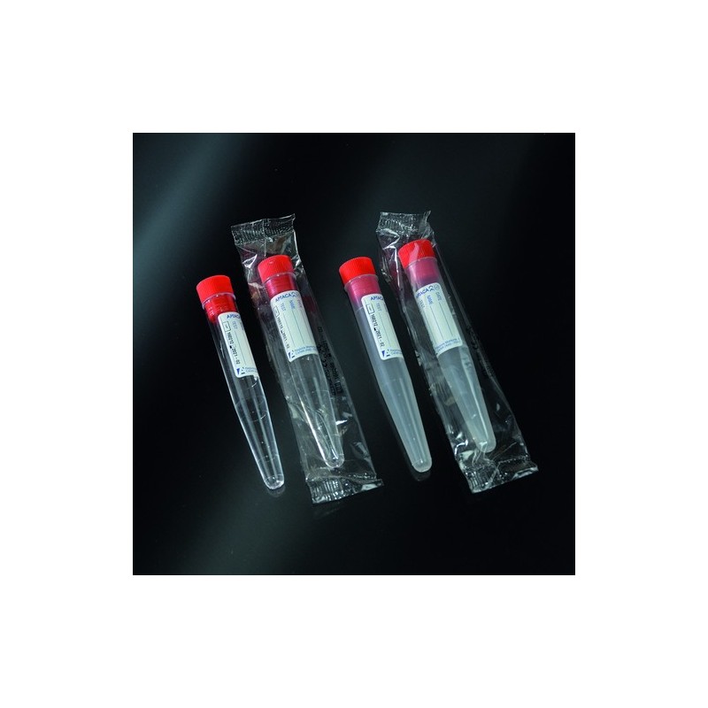 provette coniche 10 ml sterili in PS 16x100 con tappo ed etichetta - incarto singolo