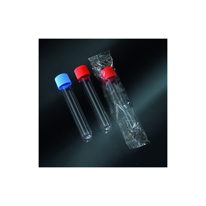 test tubes cylindrical in PS 10ml screw cap in PS 16x100 screw cap sterile