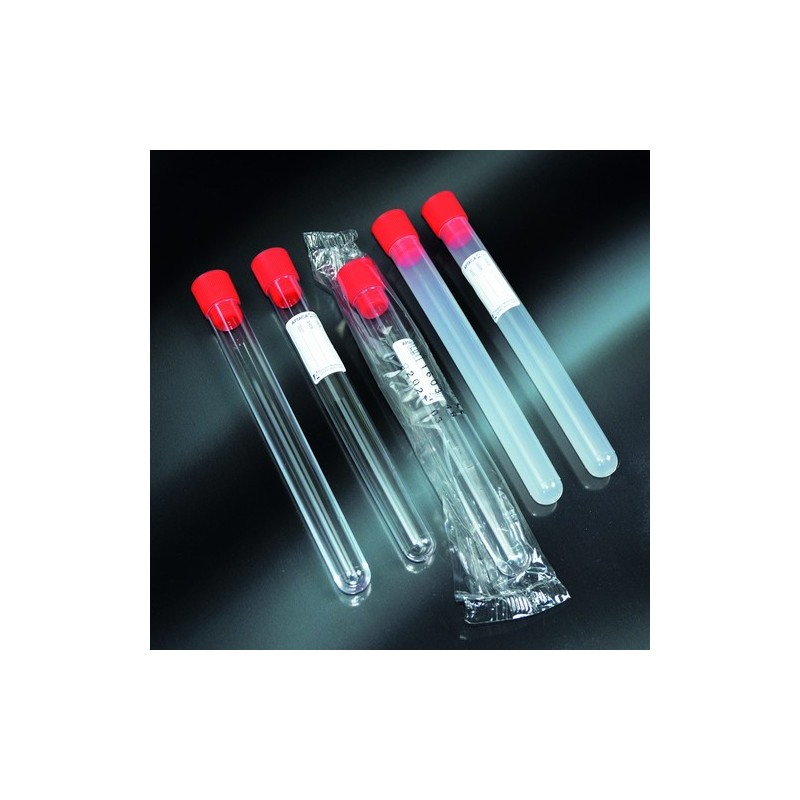 test tubes cylindrical 20 ml sterile PS, 16x150 with cap and label