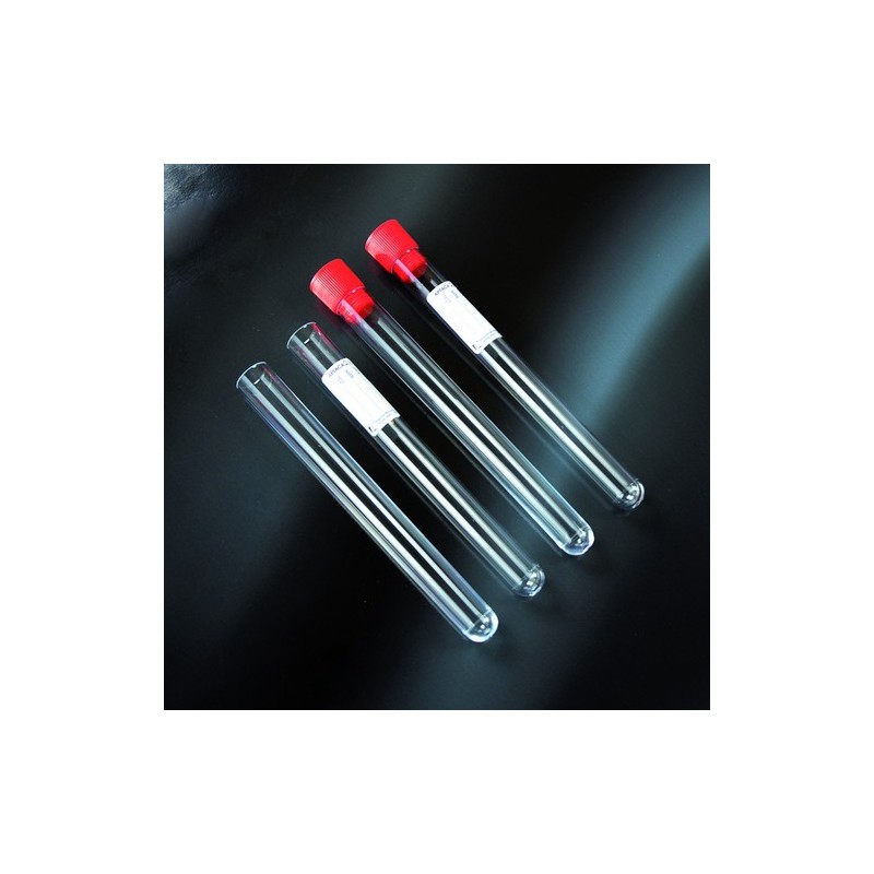 test tubes-cylindrical, 20 ml, PS, 16x150 not graduate without on-board with cap and label