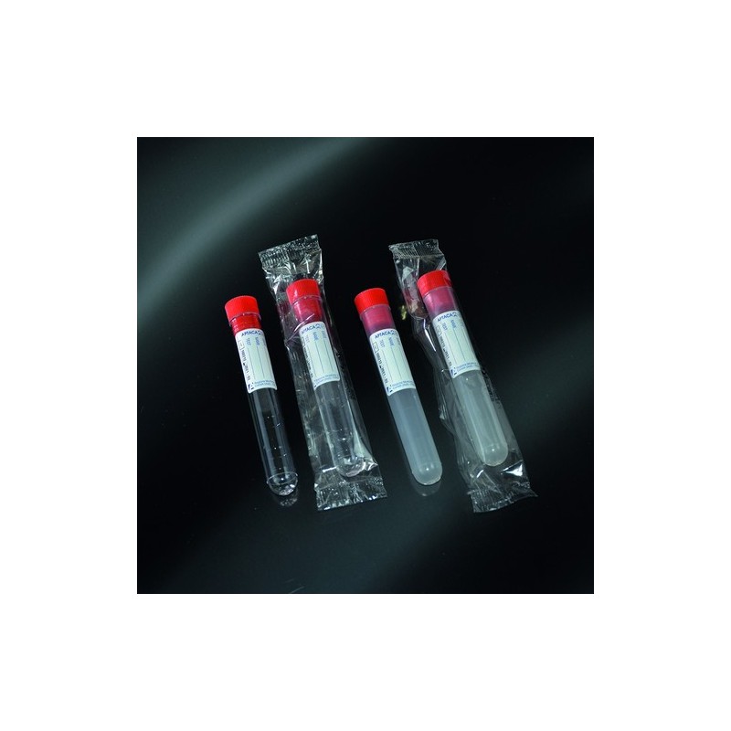 provette cilindriche 10 ml in PS 16x100 con tappo ed etichetta - incarto singolo