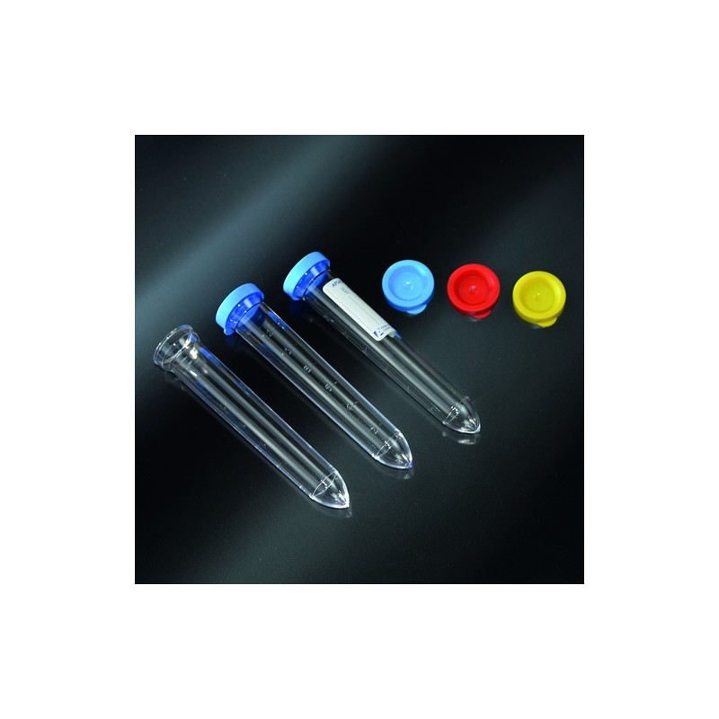 provette per urina imboccatura larga in PS 17x105 con tappo ed etichetta