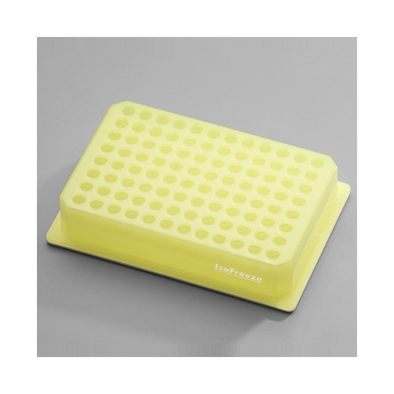 Rack IsoFreeze SBS a viraggio colore verde/giallo 7°. Posti 96 x 0.2ml x staz autom