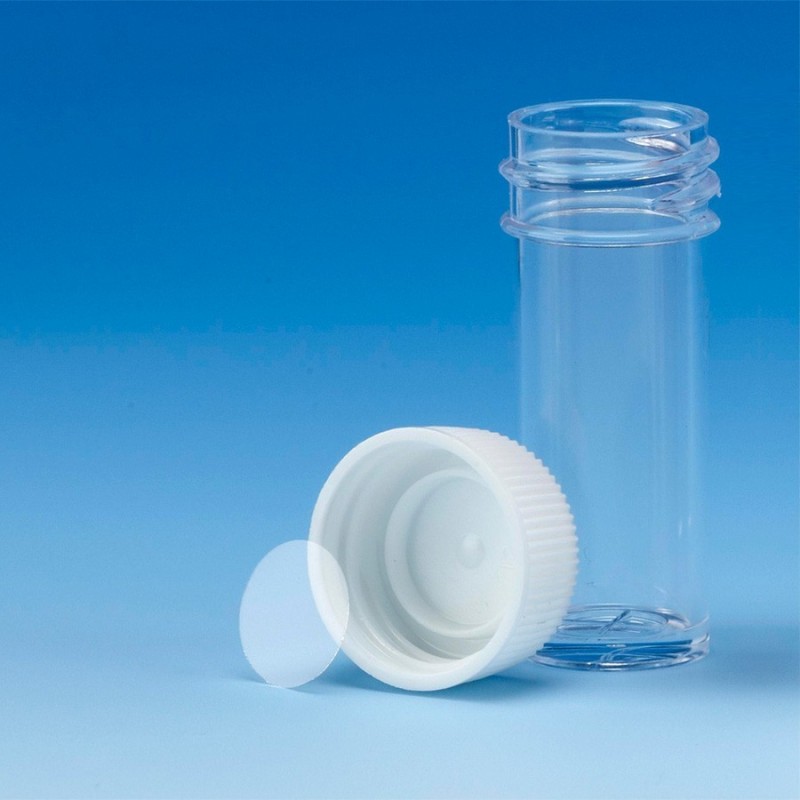 Contenitore 7ml in PS con tappo. Ø22x50mm