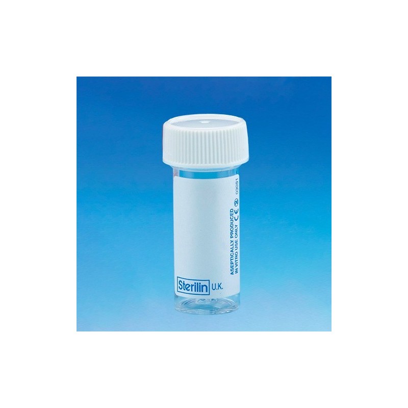 Contenitore 7ml in PS con tappo ed etichetta vuota. Ø22x50mm