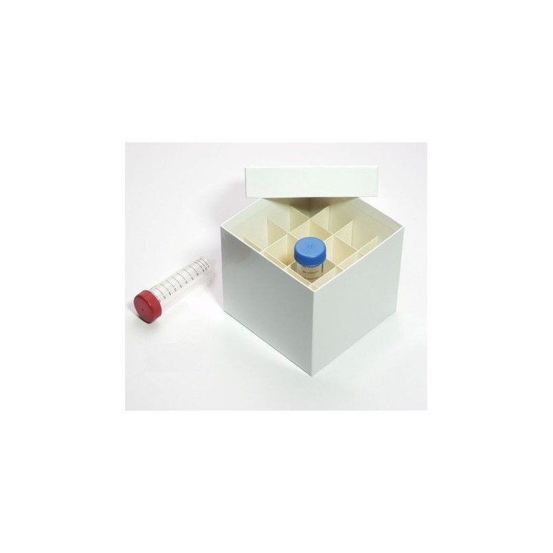 Box in cartone rivestito 148x148 con divisore 4x4&#44 bianco per provette 50ml fondo conico