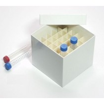 Box in cartone rivestito 148x148 con divisore 6x6&#44 bianco &#45 per provette 15ml fondo conico