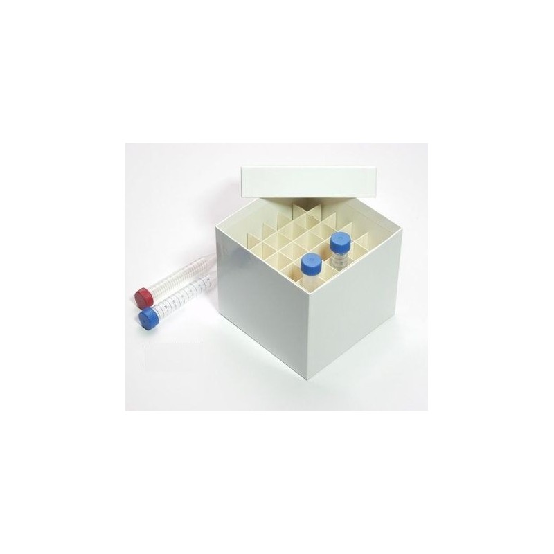 Box in cartone rivestito 148x148 con divisore 6x6&#44 bianco &#45 per provette 15ml fondo conico