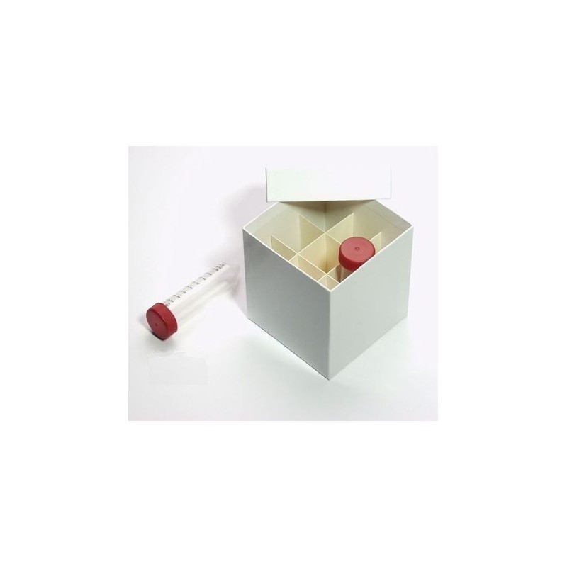 Box in cartone rivestito 122x122 con divisore 3x3&#44 bianco &#45 per provette 50ml fondo conico