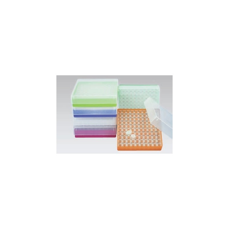 Box in PP 130x130mm. 100 posti per microtubi 0.5ml tipo Safe&#45Lock. Nero
