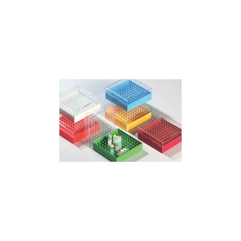 Box in PC 133x133 pioli 10x10 (100 posti) per vial da 0.5 a 2ml. . Verde