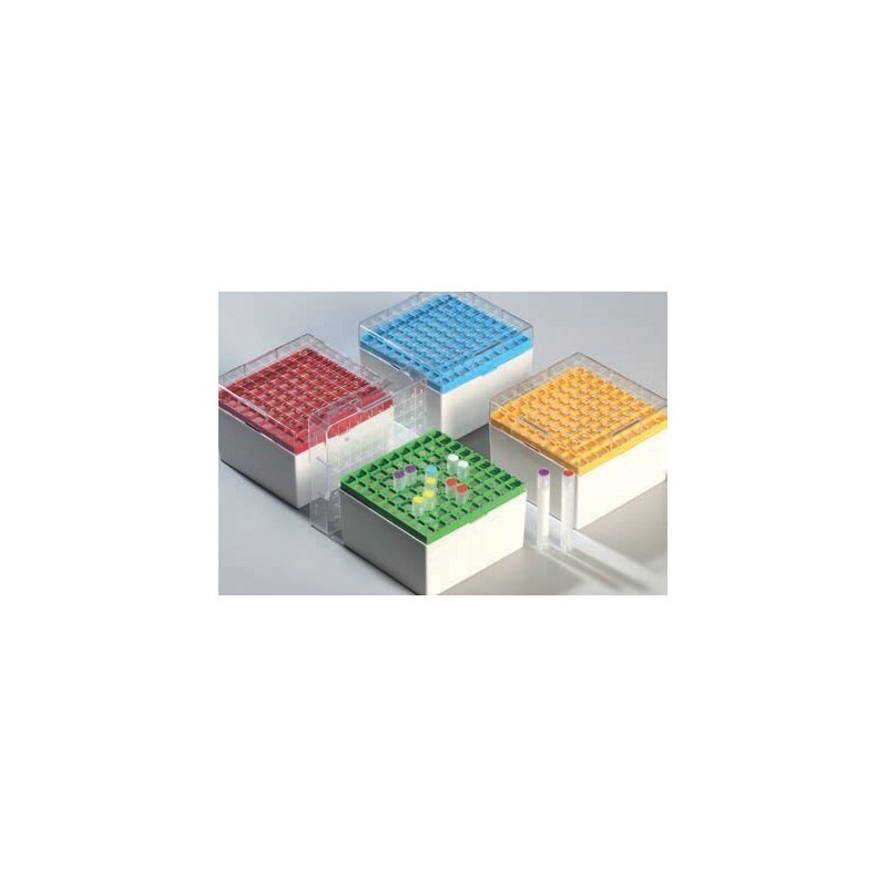 Box in PC 133x133mm 81 posti per vial da 5ml. Giallo