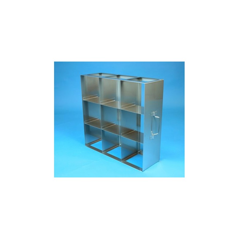 Rack orizzontale acciaio griglia 3x3 &#459 box per provette tipo Falcon &#45Dim. 142x426x409mm