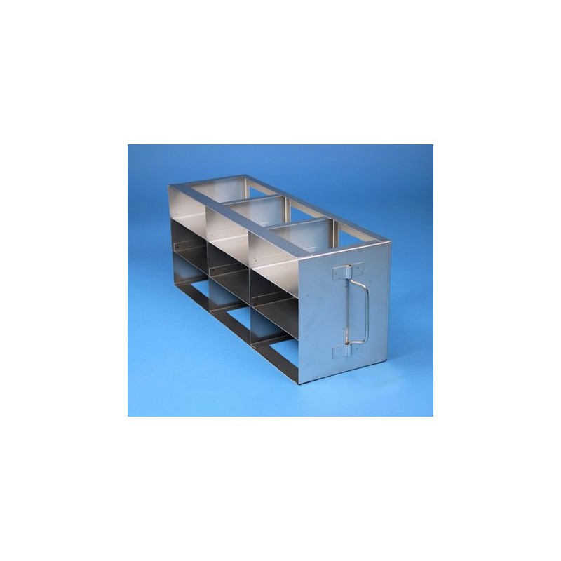 Rack orizzontale acciaio griglia 3x3 (orizz / vert) 9 box per microt/vial 2ml&#44 &#45Dim. 142x426x169mm