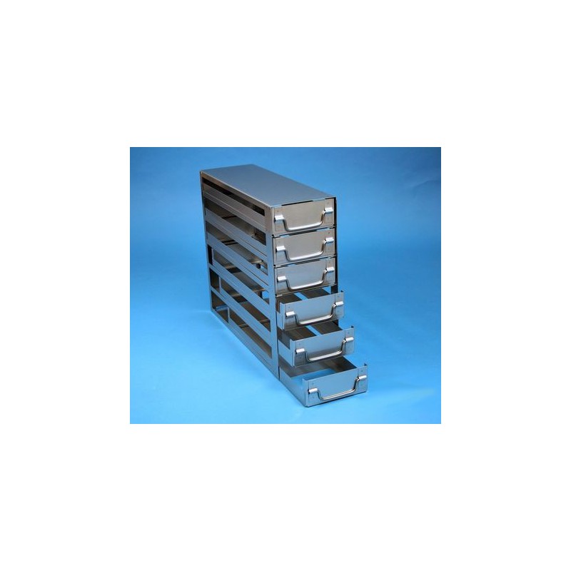 Rack a cassetti acciaio &#44 6 cassetti x 3 box microt/vial 2ml&#45Dim 145x429x346 (LxPxH)