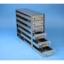 Rack a cassetti acciaio &#44 6 cassetti x 3 box microt/vial 2ml&#45Dim 145x429x346 (LxPxH)
