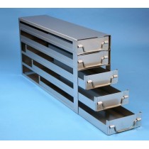Rack a cassetti acciaio &#44 5 cassetti x 4 box microt/vial 2ml&#45Dim 145x580x306 (LxPxH)