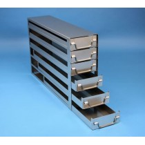 Rack a cassetti acciaio &#44 6 cassetti x 4 box microt/vial 2ml&#45Dim 145x565x346 (LxPxH)