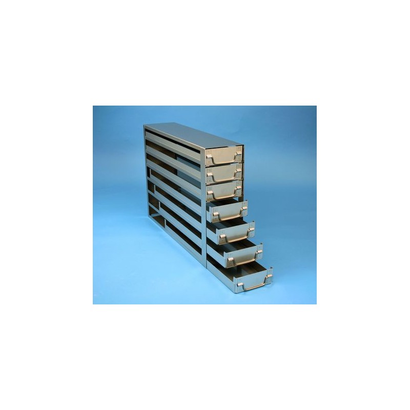 Rack a cassetti acciaio &#44 7 cassetti x 4 box microt/vial 2ml&#45Dim 145x580x428 (LxPxH)