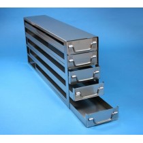 Rack a cassetti acciaio &#44 5 cassetti x 5 box microt/vial 2ml&#45Dim 145x716x306 (LxPxH)