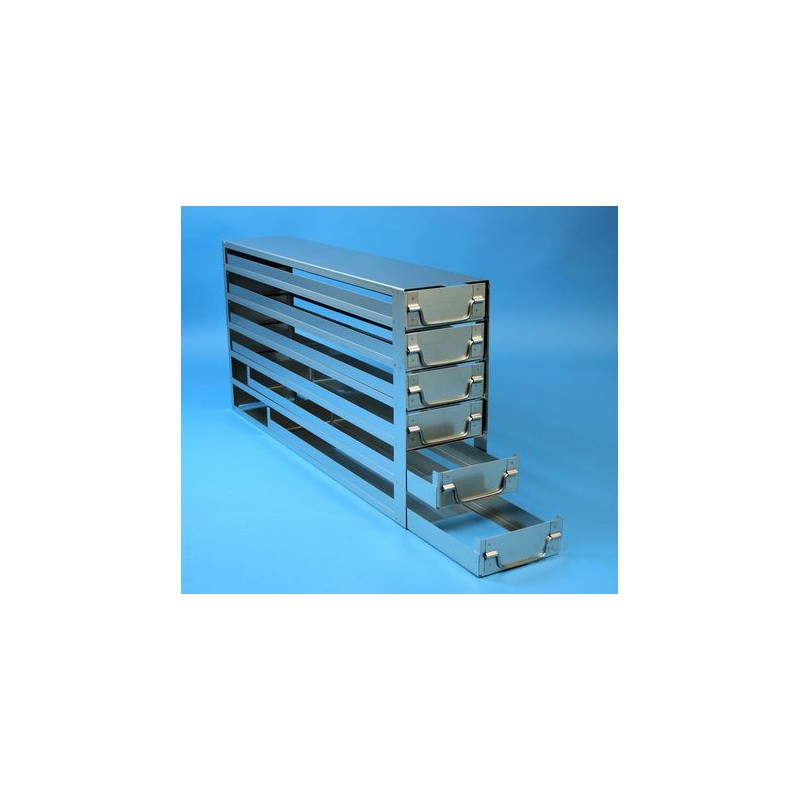 Rack a cassetti acciaio &#44 6 cassetti x 5 box microt/vial 2ml&#44 &#45Dim 145x716x367 (LxPxH)