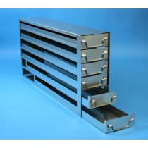 Rack a cassetti acciaio &#44 6 cassetti x 5 box microt/vial 2ml&#45Dim 145x716x367 (LxPxH)