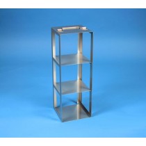 Rack a colonna acciaio inox &#45 3 posti box per provette tipo Falcon. Dim. 153x153x396mm