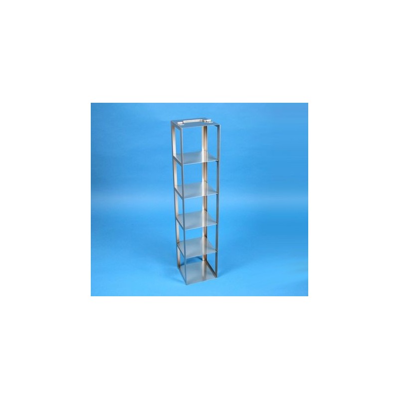 Rack a colonna acciaio inox &#45 5 posti box per provette tipo Falcon. Dim. 153x153x656mm