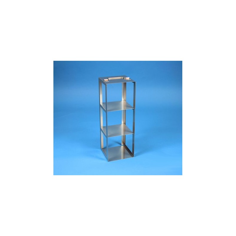 Rack a colonna acciaio inox &#45 3 posti box per provette tipo Falcon. Dim. 138x138x398mm