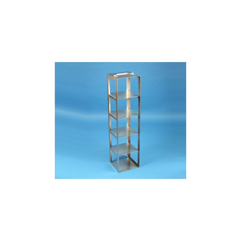 Rack a colonna acciaio inox &#45 5 posti box per vial 5ml. Dim. 138x138x501