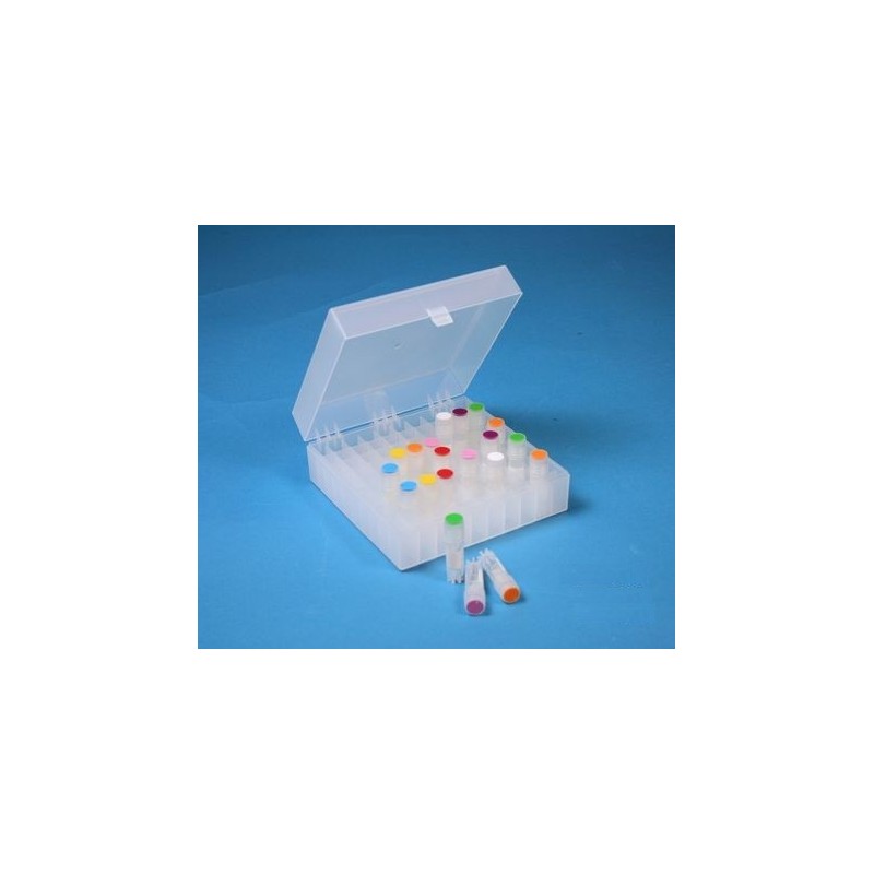 Box in PP 100 postiper microtubi / vial 1.5 / 2ml. Coperchio incernierato. Neon Verde