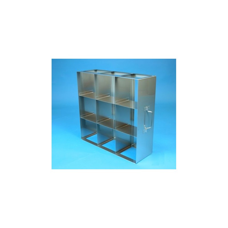 Rack orizzontale acciaio griglia 3x3 (orizz / vert) 9 box per provette tipo Falcon &#45Dim. 414x409x139