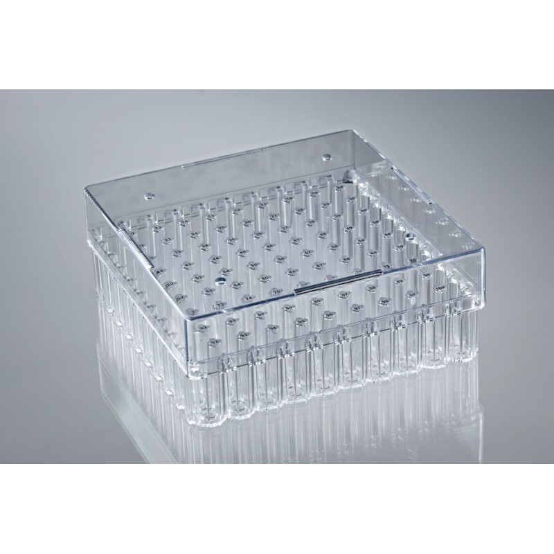 Box in PC trasparenti  100 posti per criotubi 2ml. Cf 5pz