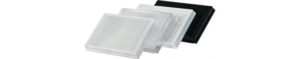 Plaques de 384 puits, transparent, blanc ou noir